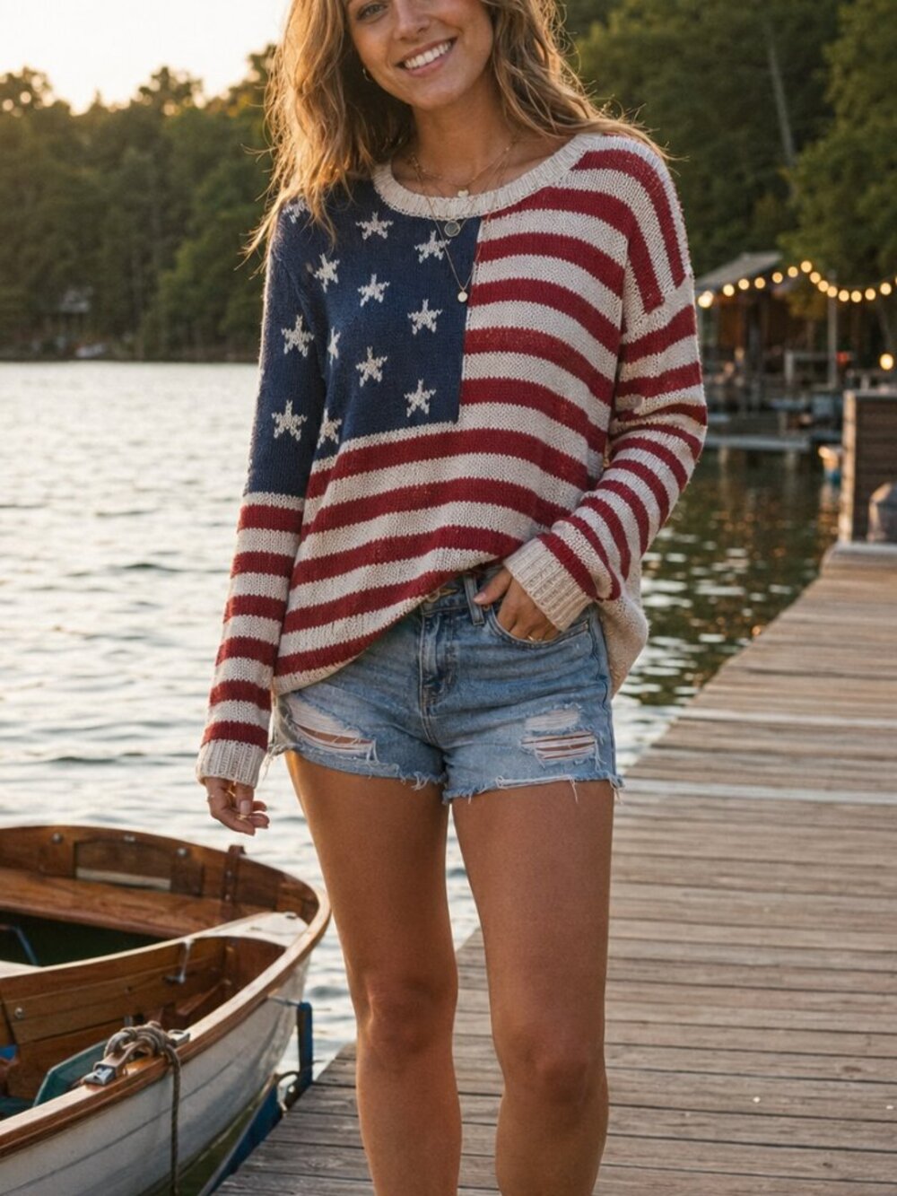 Grayson Threads American Flag Knit Sweater Red White Blue Size M